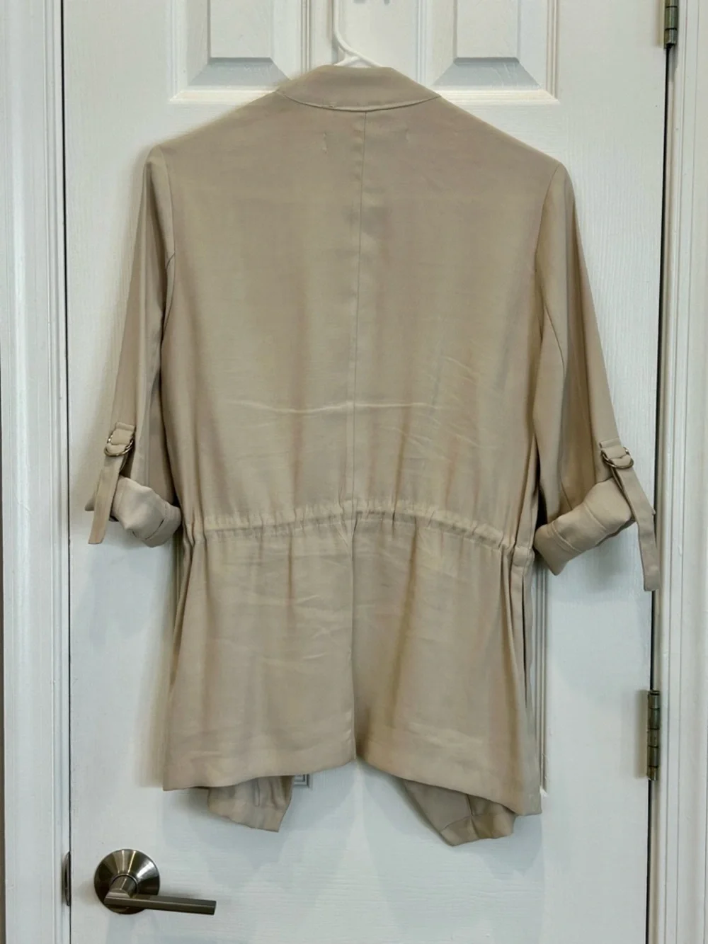 Zara Beige Drape Collar Asymmetric Blazer w/ Buckle Sleeves Sz 2-6 - Picture 3 of 6